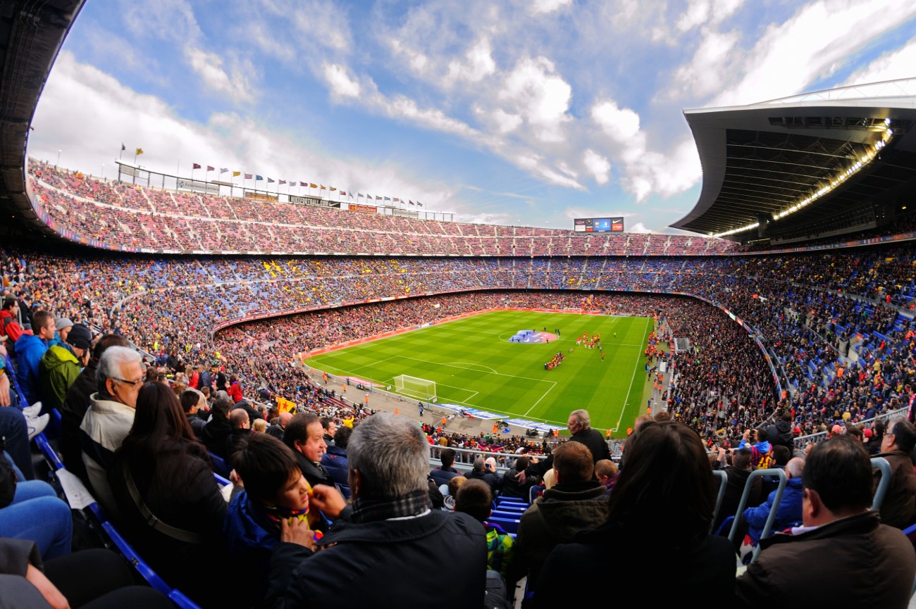 The Camp Nou Stadium during the football match in Barcelona, Spain