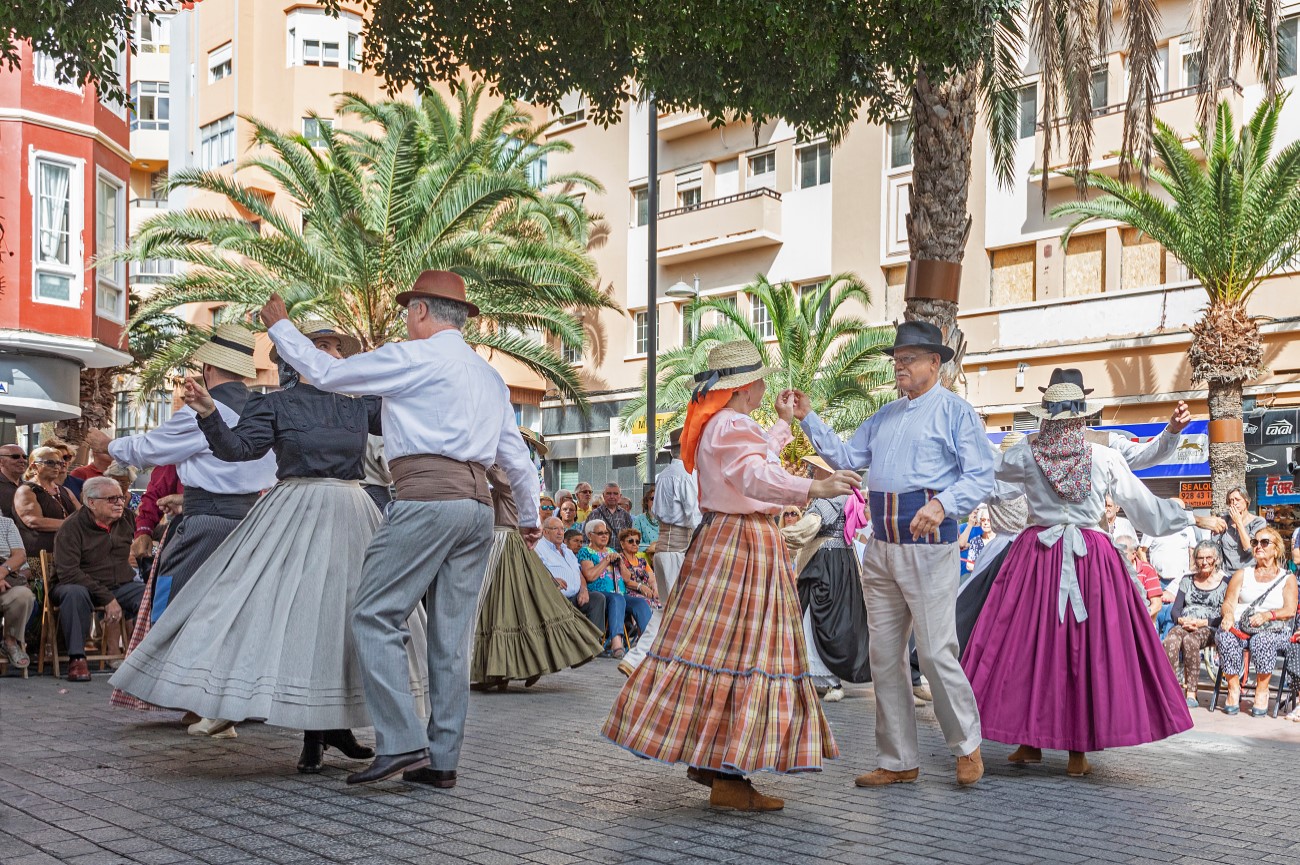 Local People from La Palma dancing at the Festival of San Martin de Porres in La Palma, Canary Islands, Spain