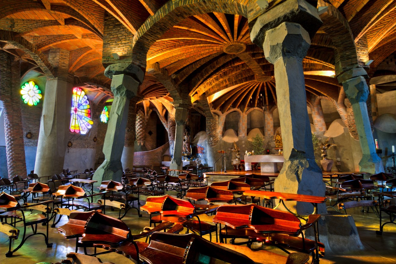La Colònia Güell church designed by Gaudi, Barcelona, Spain
