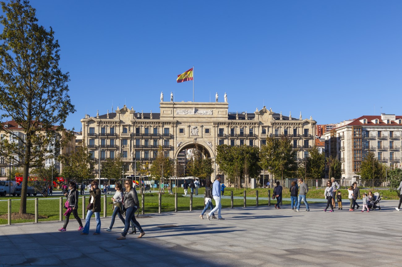 The Paseo Pereda boulevard, in front of the headquarters building of Banco de Santander, Spain