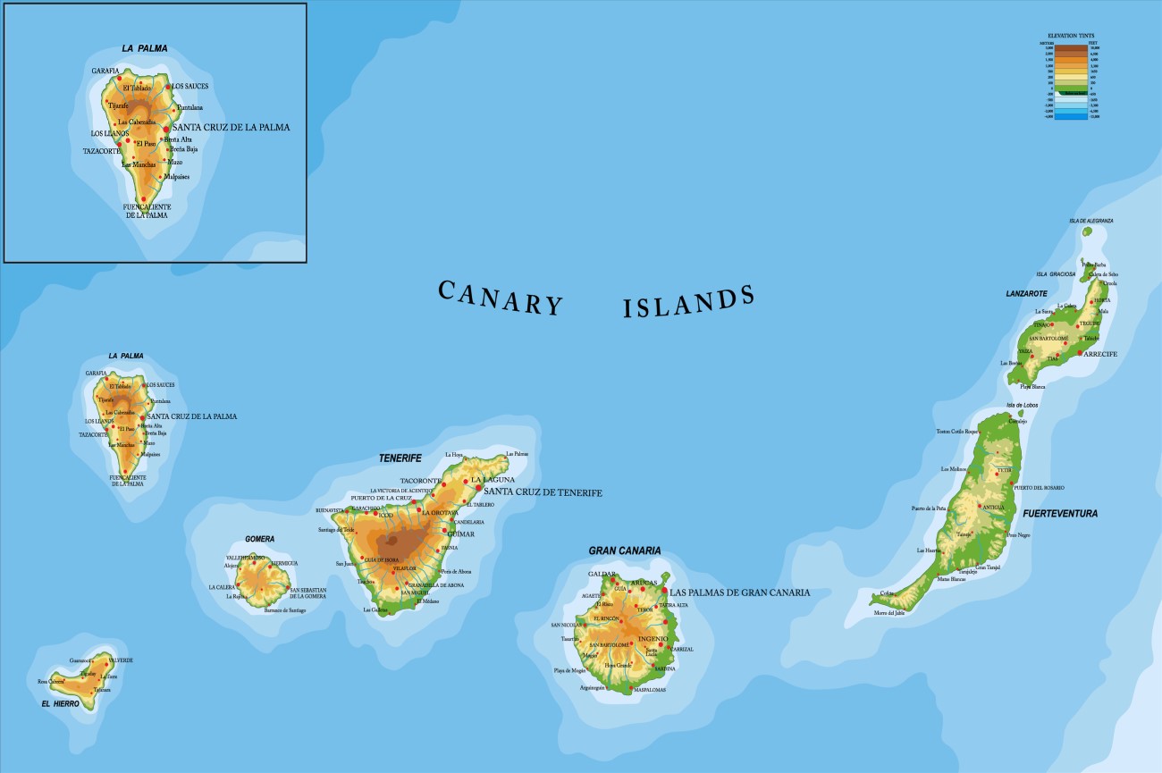 Map of La Palma, Canary Islands, Spain, Europe