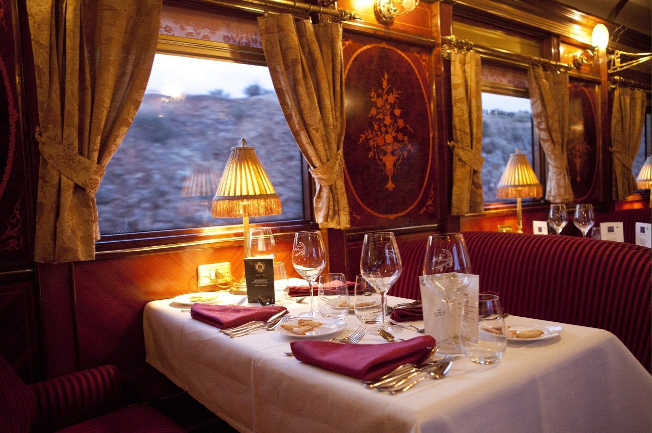The restaurant wagon of the Transcantábrico Gran Lujo Train, North Spain