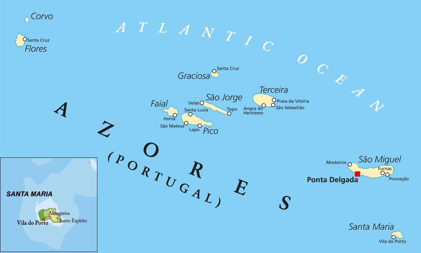 Map of Santa Maria Island in Azores, Portugal