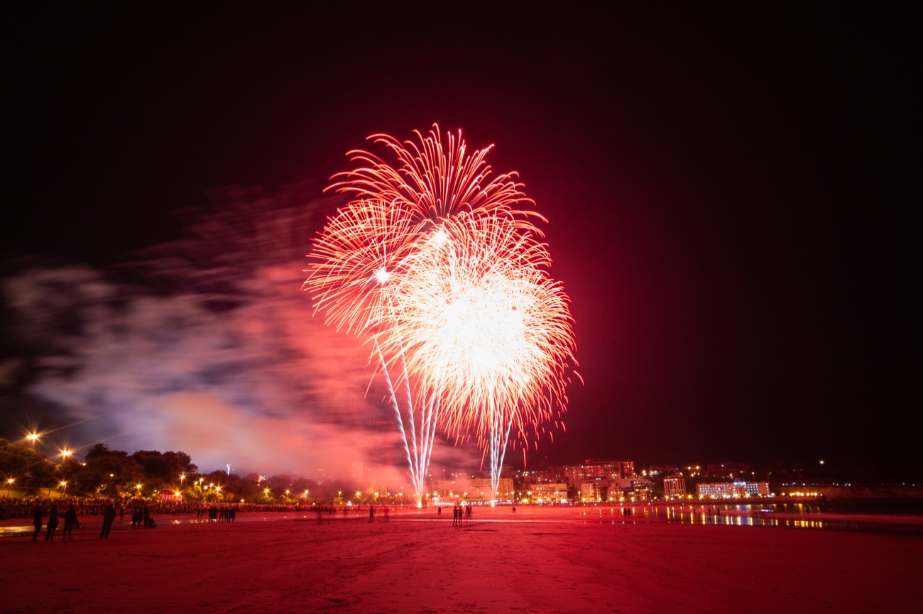 Fireworks during the celebration of the Semana Grande festivities in Santander, Spain